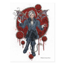 gothic, vampire, blood, zerick, fairy, fantasy, red, blue, wine, glass, devil, steampunk, bat, wings, daemon, goth, punk, bloody, horror, circle, delphine, levesque, demers, vampires, Postcard with custom graphic design