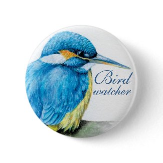 Kingfisher bird watcher button/badge button