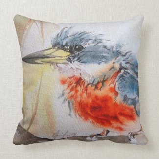 Kingfisher Fine Art Watercolor Pillow