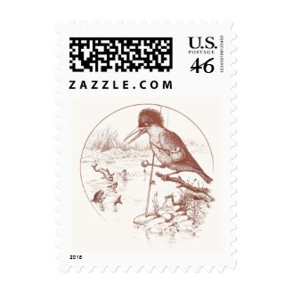 Kingfisher Fishing with Pole Stamps