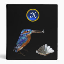 KINGFISHER MONOGRAM , Blue Sapphire, black 3 Ring Binder
