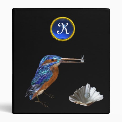 KINGFISHER MONOGRAM , Blue Sapphire, black 3 Ring Binder