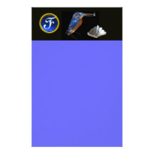 KINGFISHER  MONOGRAM , Blue Sapphire, Black Custom Stationery