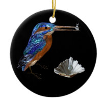 KINGFISHER & SEASHELLS BLUE SAPPHIRE MONOGRAM CHRISTMAS TREE ORNAMENT