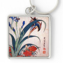 Kingfisher with Irises and Wild Pinks, Hokusai Key Chains