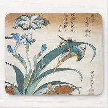 Kingfisher with Irises, Hokusai, 1834 Mousepad