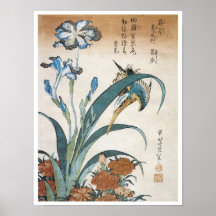 Kingfisher with Irises, Hokusai, 1834 Print