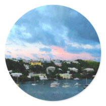 King's Wharf Bermuda Harbor Sunrise Round Sticker