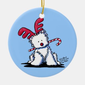 KiniArt Westie Reindeer Round Ornament