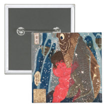 Kintoki Swims up the Waterfall Pinback Button