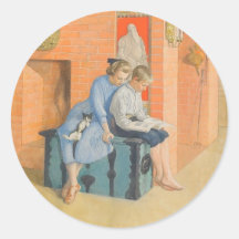 Kirsti and Esbjorn Reading a Book Together Round Stickers