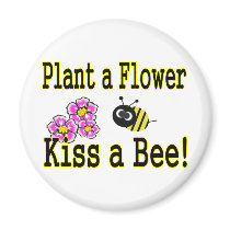 Kiss a bee with pink flowers magnets