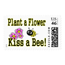 Kiss a bee with pink flowers postage