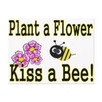 Kiss a bee with pink flowers postcards by BeeCharmer Kiss a bee with pink flowers postcards