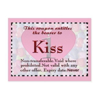 Kiss coupon for Valentines day. Valentines kiss coupon.