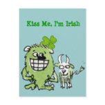 Kiss Me I'm Irish Funny Cartoon Monster Postcards postcards