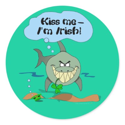 Funny Shark Sticker on Kiss Me I M Irish Funny Cartoon Shark Rnd Stickers From Zazzle Com