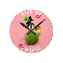 Kiss Me I'm Irish with Ducky Leprechaun Wall Clocks