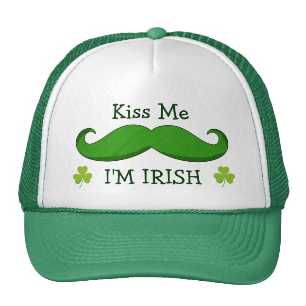 Kiss Me I'M IRISH with Green Funny Mustache Trucker Hat-0
