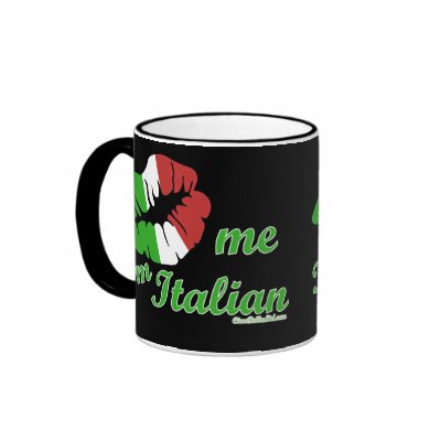 Kiss Me I'm Italian Black Background Mug by malibuitalian