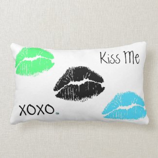 Kiss me lips-sea green,black & light blue/Lips pin mojo_throwpillow