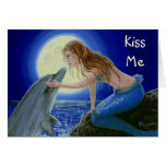 Kiss Me Mermaid & Dolphin Fantasy greeting card