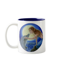Kiss Me Mermaid & Dolphin Fantasy mug by Fine_Art_of_Morgane Kiss Me Mermaid & Dolphin Fantasy mug