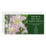 Kiss me on New Years! Invitations Pink Lily Flower Photo Cards