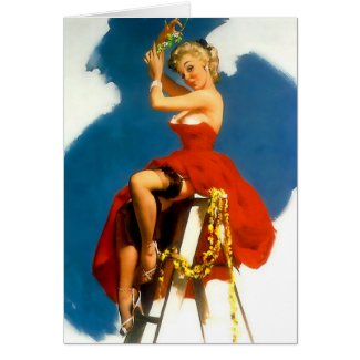 Kiss Me Under the Mistletoe Pin-Up Greeting Card