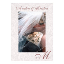 Kiss Under Viel Pink Damask Wedding Invitation