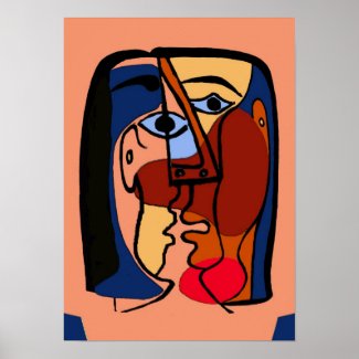Kisses Cubism Abstract Faces Poster