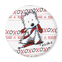 Kisses & Hugs Westie Round Magnet magnets