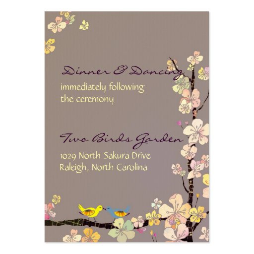 Kissing Birds Wedding Reception Inserts (3.5x2.5) Business Card Template (front side)