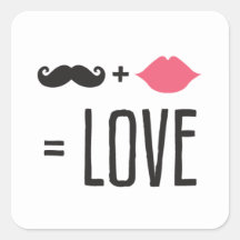 Kissing Booth - Mustache + Lips =  Love - Square Stickers