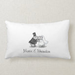 Kissing Bride and Groom Personalize with Names Throw Pillows
