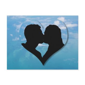 Kissing Couple Silhouette - Blue Skies postcard