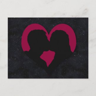 Kissing Couple Silhouette on Red Heart postcard