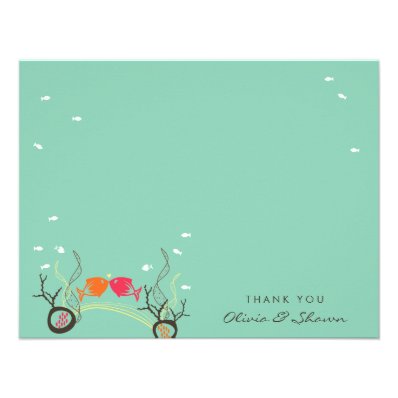 Kissing Fishes Coral Sea Beach Wedding Thank You Invite