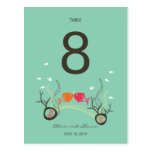 Kissing Fishes Corals Beach Wedding Table Number postcards