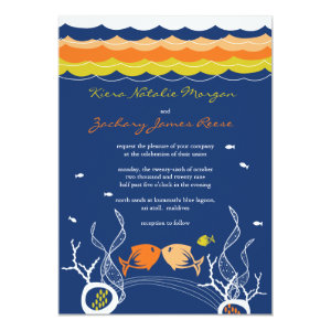 Kissing Fishes Corals Beach Whimsical Cute Wedding Personalized Invitations
