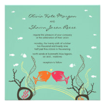 Kissing Fishes Corals Beach Whimsical Cute Wedding Custom Announcement