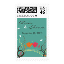 Kissing Fishes Corals Beach Whimsical Cute Wedding Postage