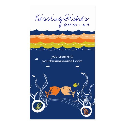 Kissing Fishes Corals Waves Ocean Sea Blue Summer Business Card (front side)