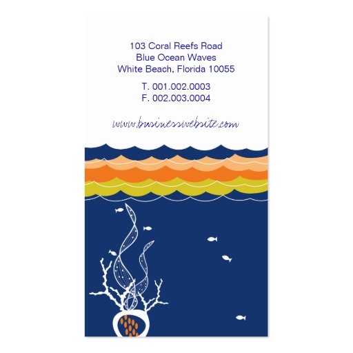 Kissing Fishes Corals Waves Ocean Sea Blue Summer Business Card (back side)