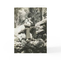 Kissing in the woods greeting card