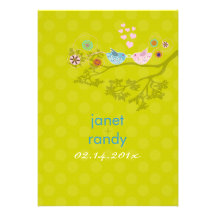 Kissing Love Birds floating hearts/polka dots Personalized Invitation