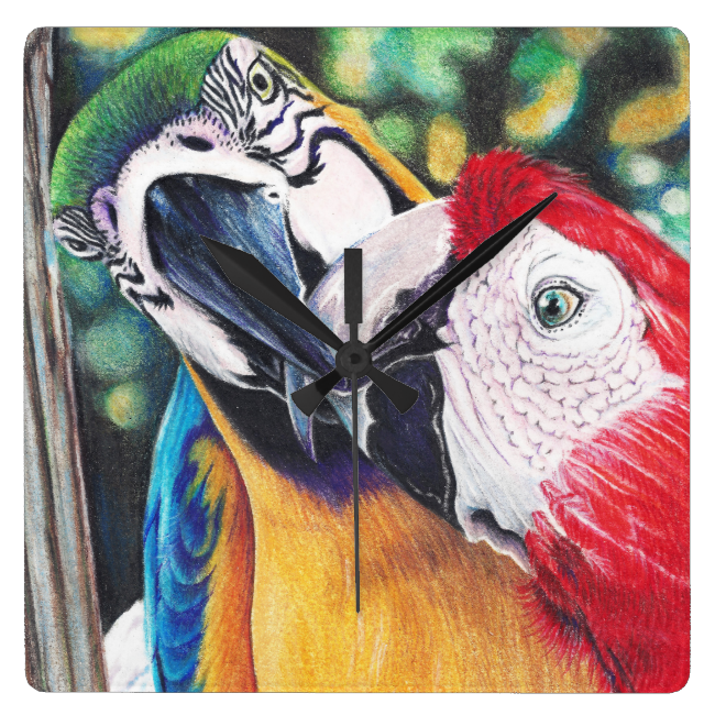 kissing Macaws clock