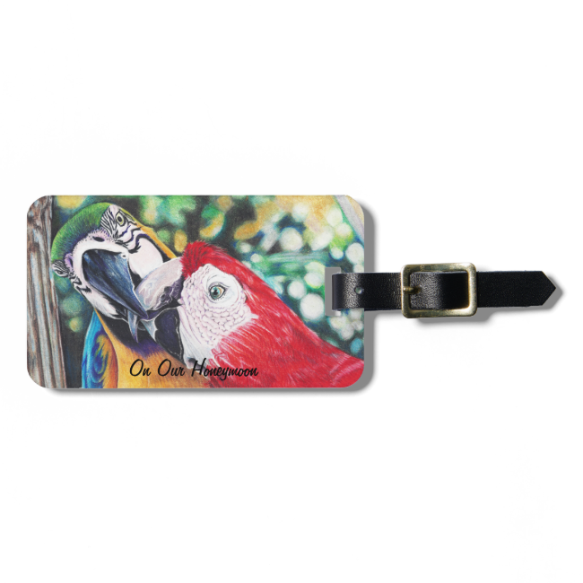 kissing Macaws luggage tag
