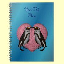Kissing Penguins Pink Heart Personalized Notebook notebooks