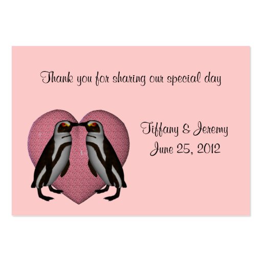 Kissing Penguins Wedding Table Place Cards Business Cards (back side)